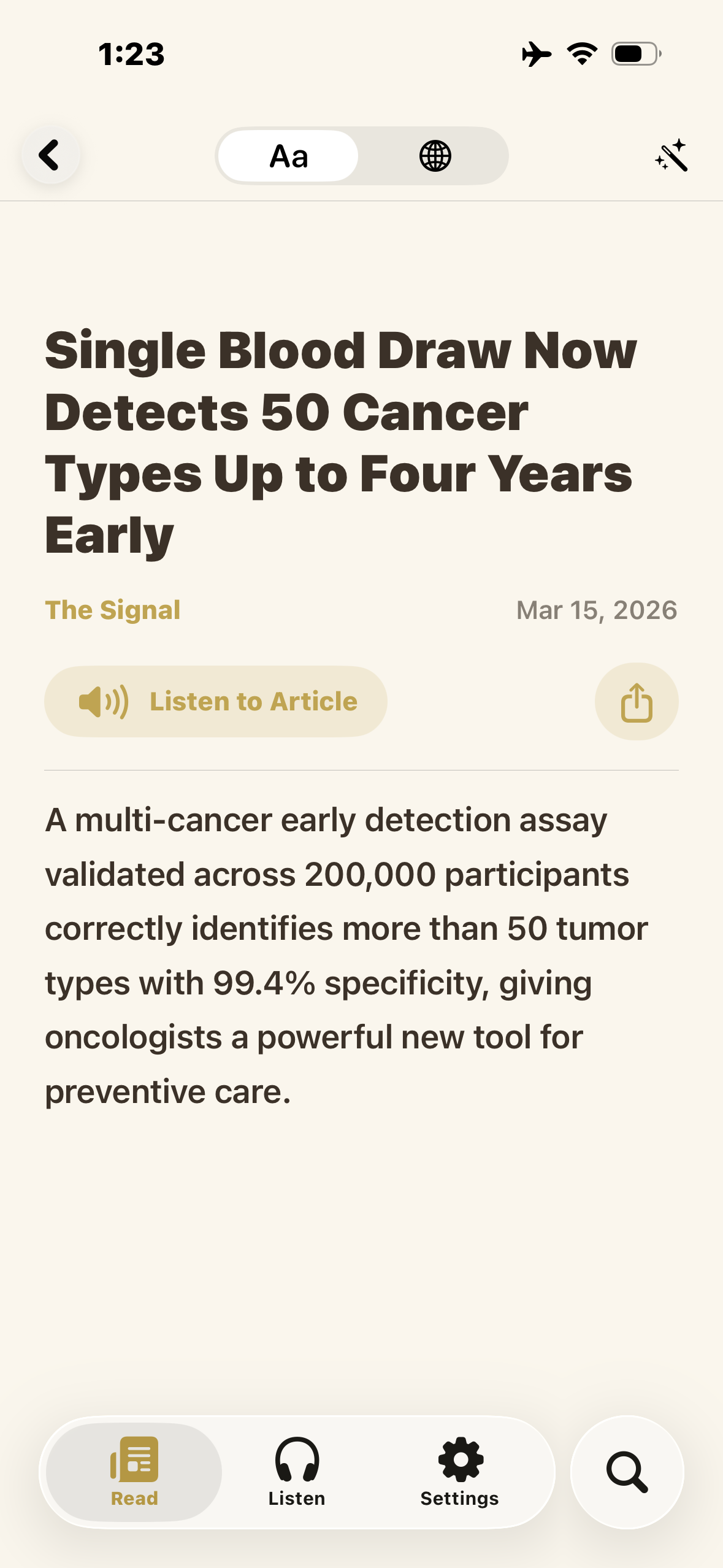 Article reader interface